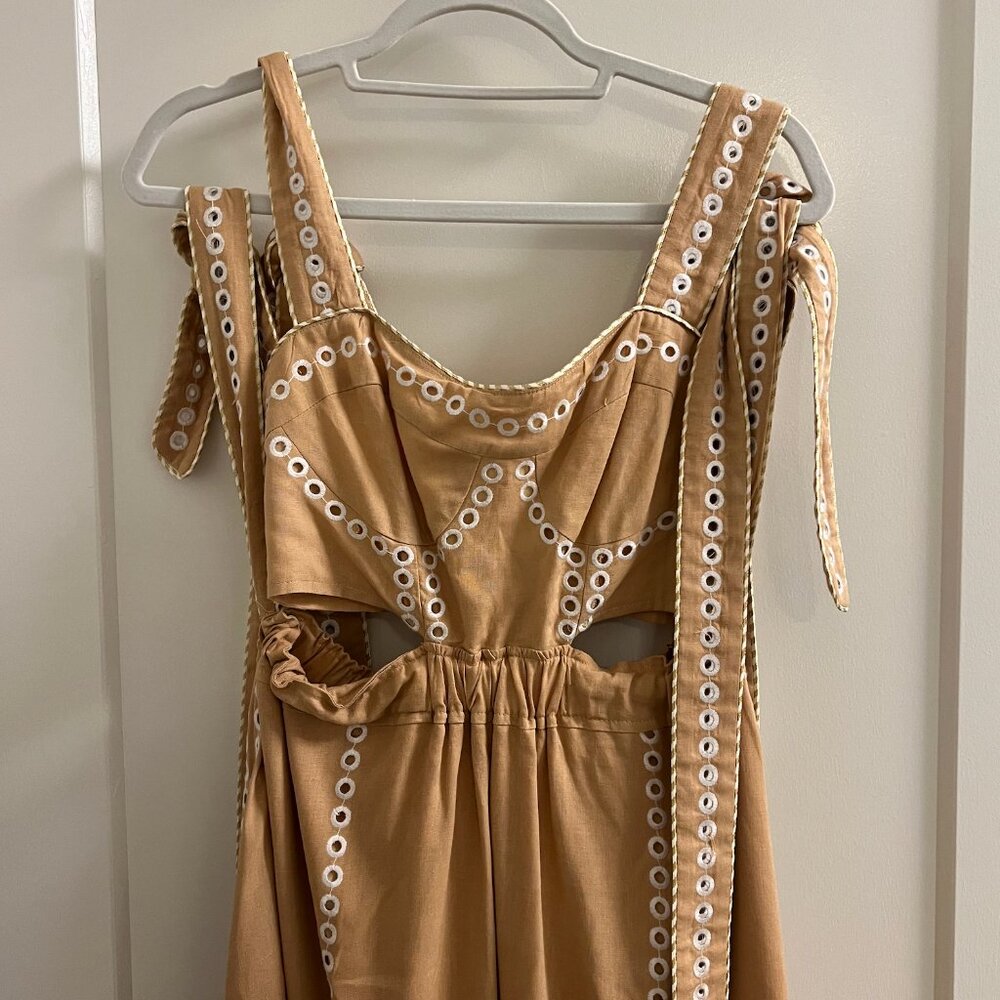 FARM Rio Peach Eyelet Midi Dress with White Embroidery - Picture 6 of 6